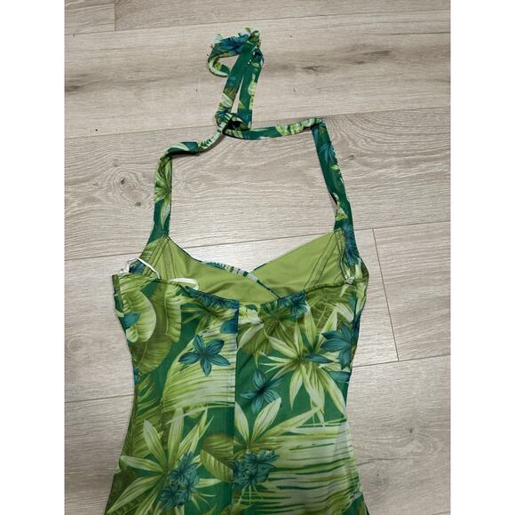 Y2K Green Jungle Medium Halter Midi Dress Coquette 2000s Baddie Vacation Ruby - Picture 8 of 8